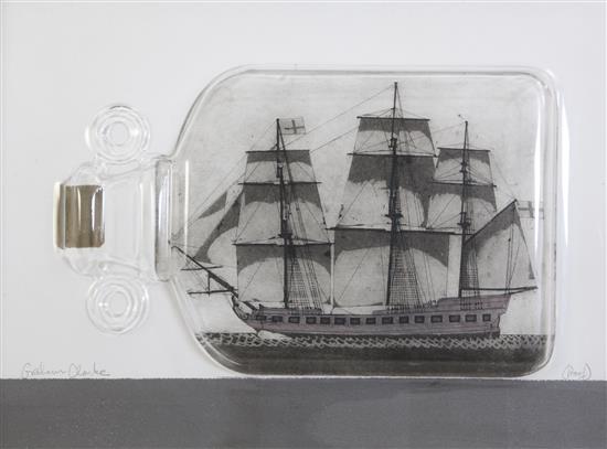 Graham Clarke (b.1941-) Ship in a bottle, 16 x 22in.